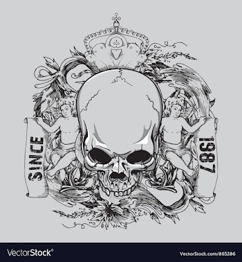 Skull with floral and angels vintage t-shirt vector image