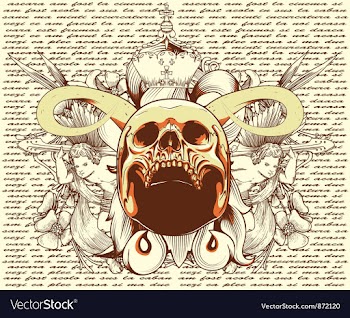 Skull with floral and angels vintage t-shirt vector image