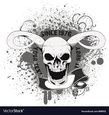 Skull with grunge and scroll vector image