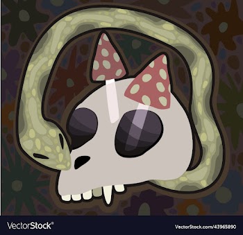 skull with mushrooms on the top with snake