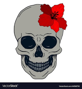 skull with red flower