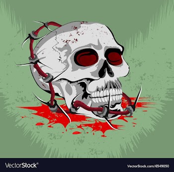 Skull with steel barbed wire vector image