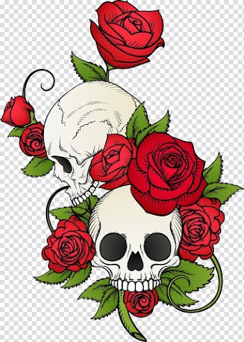 Skulls and rose flowers , Calavera Skull Rose T-shirt Drawing, hand painted skull and flowers transparent background PNG clipart