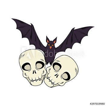 skulls halloween with bat flying style pop art design