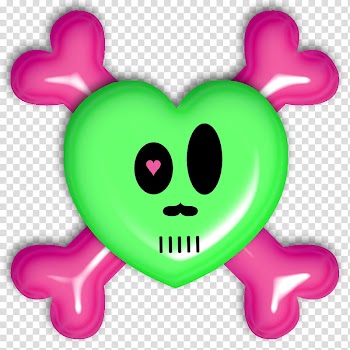 Skulls, pink and green heart and bone illustration transparent background PNG clipart