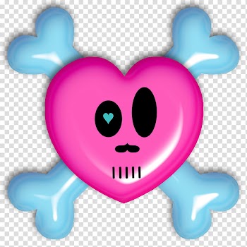 Skulls, pink and teal heart and bone illustration transparent background PNG clipart