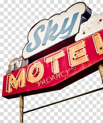 , Sky Motel lighted standee transparent background PNG clipart