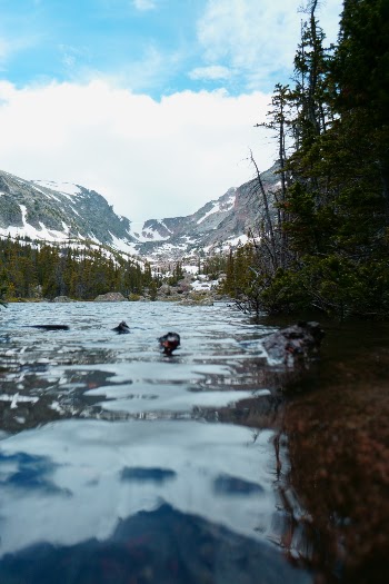 Sky Pond surrounded by mountains in Estes Park, Colorado