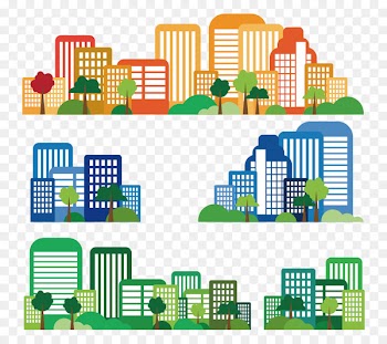 Skyline Cityscape Illustration - Three-color flat fillet city building pattern 