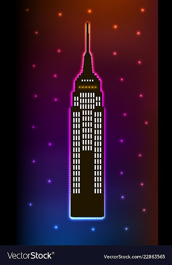 Skyscraper in luminous frame on blue background vector image
