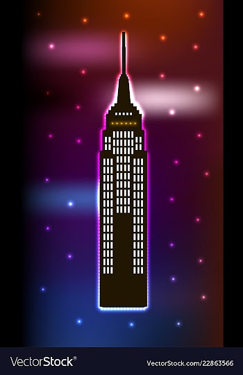 Skyscraper in luminous frame on blue background vector image