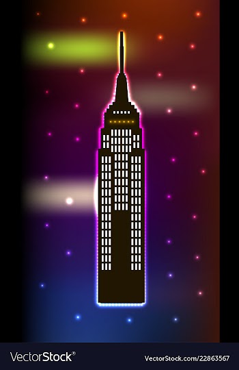 Skyscraper in luminous frame on blue background vector image