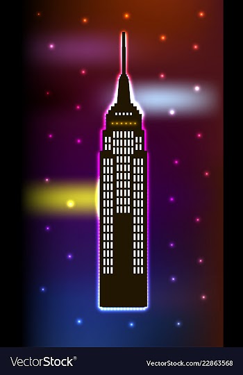 Skyscraper in luminous frame on blue background vector image