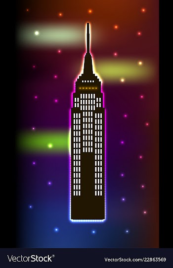 Skyscraper in luminous frame on blue background vector image