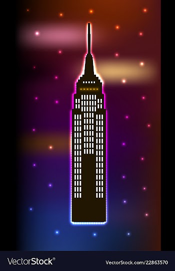 Skyscraper in luminous frame on blue background vector image