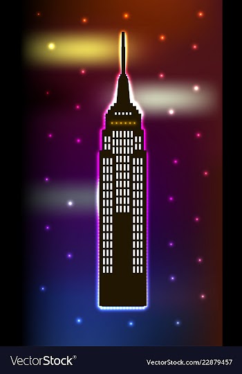Skyscraper in luminous frame on blue background vector image