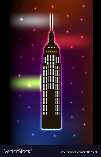 Skyscraper in luminous frame on blue background vector image