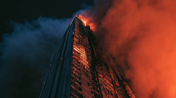 Skyscraper Inferno: Dramatic Urban Fire Scene