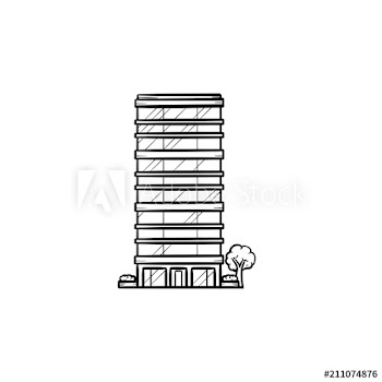 Skyscraper with trees hand drawn outline doodle icon