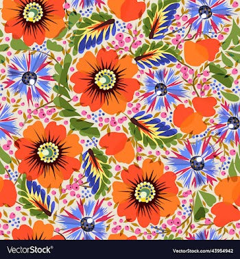 slavic seamless pattern with poppies and