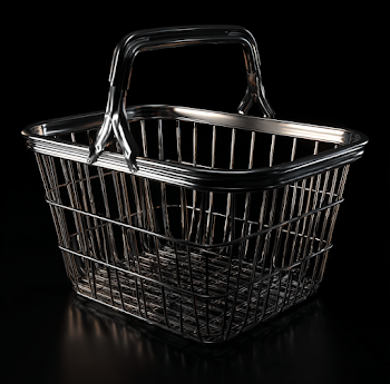 Sleek Metallic Chrome Shopping Basket 3D Render