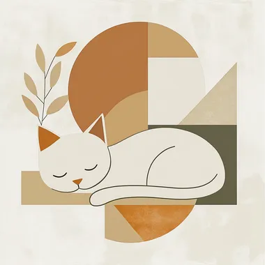 Sleeping Cat Illustration in Earth Tones for Cozy Living Room Decor Sleeping Cat Illustration in Earth Tones for Cozy Living Room Decor