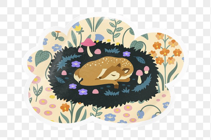 Sleeping deer png cloud badge | Free PNG - rawpixel