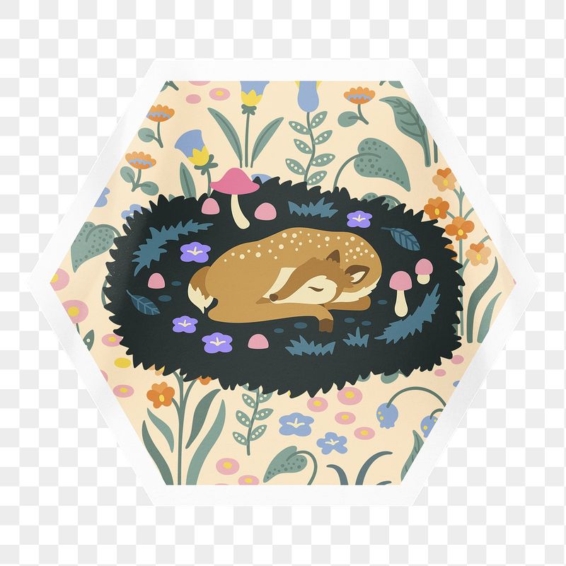 Sleeping deer png sticker, hexagon | Free PNG - rawpixel