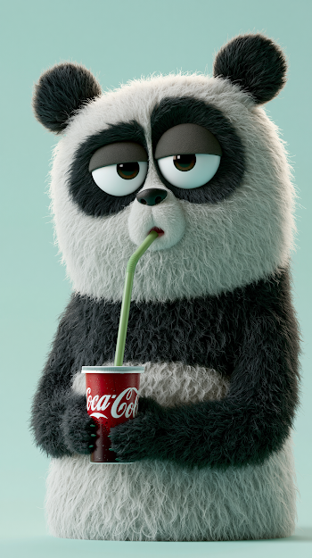 Sleepy Panda Character with Cola