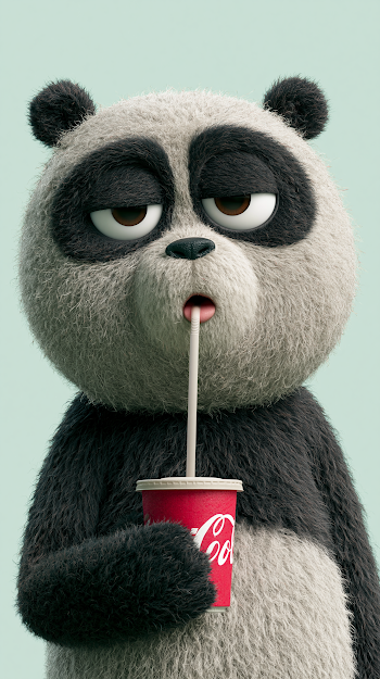 Sleepy Panda Enjoying Cola