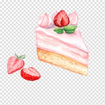 Slice of strawberry cake illustration, Cupcake Birthday cake Crxe8me caramel Tart Chocolate cake, Cartoon hand painted strawberry cake transparent background PNG clipart