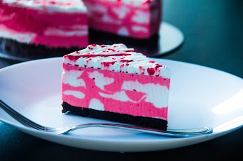 Slice of Vanilla and Strawberry Cake on Plate