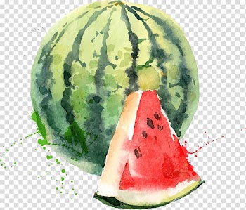 Sliced watermelon painting with blue background, watermelon transparent background PNG clipart