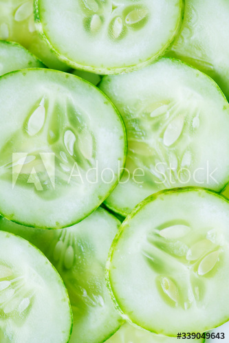 Slices of freshly cut cucumber