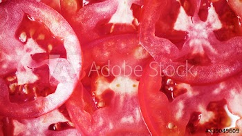 Slices of freshly cut tomato