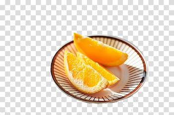 , slices of orange fruit on ceramic saucer transparent background PNG clipart