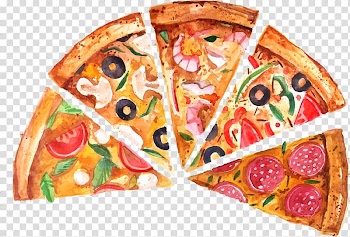 Slices of pizza , Sicilian pizza Fast food Junk food Tarte flambxe9e, painted Pizza transparent background PNG clipart