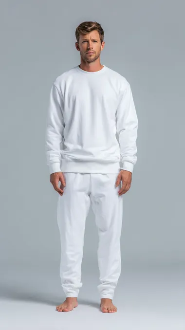 Slim Male Model in Comfortable White Tracksuit Slim Male Model in Comfortable White Tracksuit