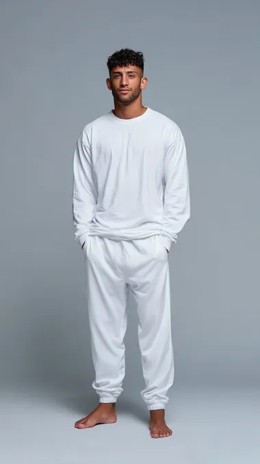 Slim Male Model in White Tracksuit Slim Male Model in White Tracksuit