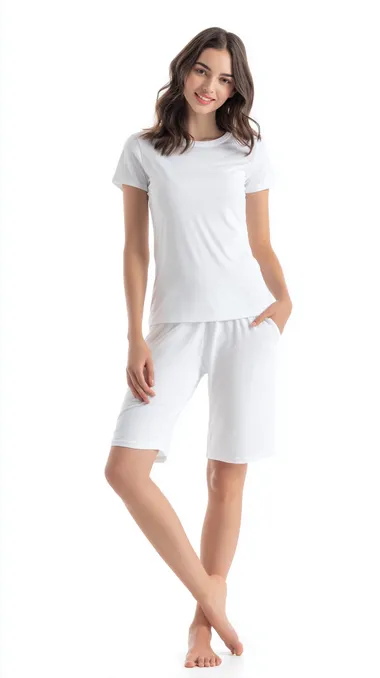 Slim Woman in Comfortable Cotton Pajamas Slim Woman in Comfortable Cotton Pajamas