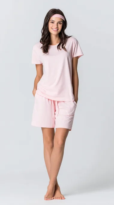 Slim Woman Model in Comfortable Cotton Pajamas Slim Woman Model in Comfortable Cotton Pajamas