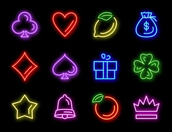 Slot machine neon icons for casino gambling Free Vector
