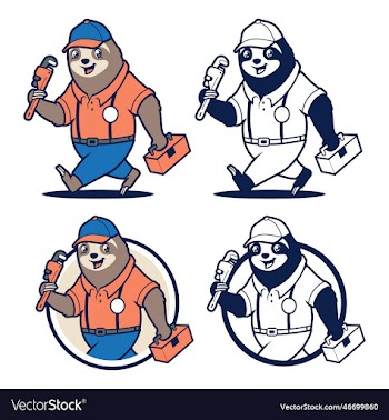 sloth technician cartoon character mascot