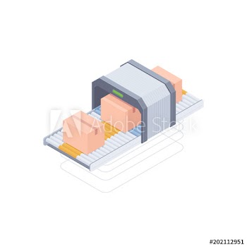 Smart Automated packaging conveyor with boxes isolated on white background