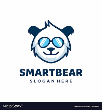 Smart bear in sunglasses logo design template vector image