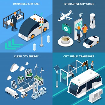 Smart city isometric illustration set with clean city symbols isolated illustration Free Vector
