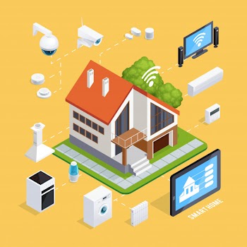 Smart house isometric composition poster Free Vector