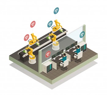 Smart industry manufacturing isometric composition. Free Vector