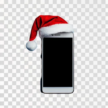 Smartphone Festively Adorned with Christmas Hat