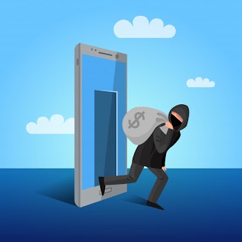 Smartphone hacking window allegoric flat poster Free Vector